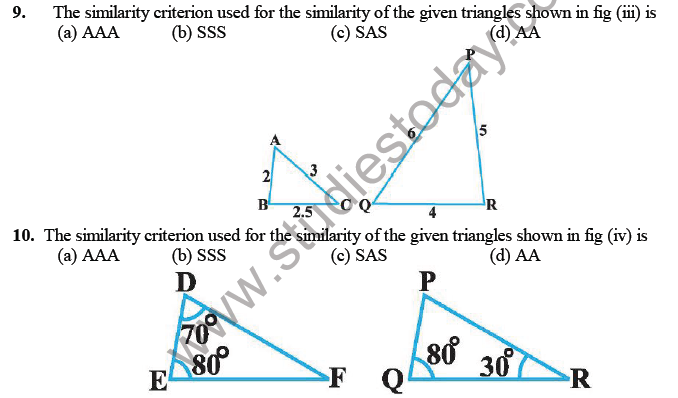 CBSE Class 10 Mathematics Triangles MCQs Set B, Multiple Choice ...